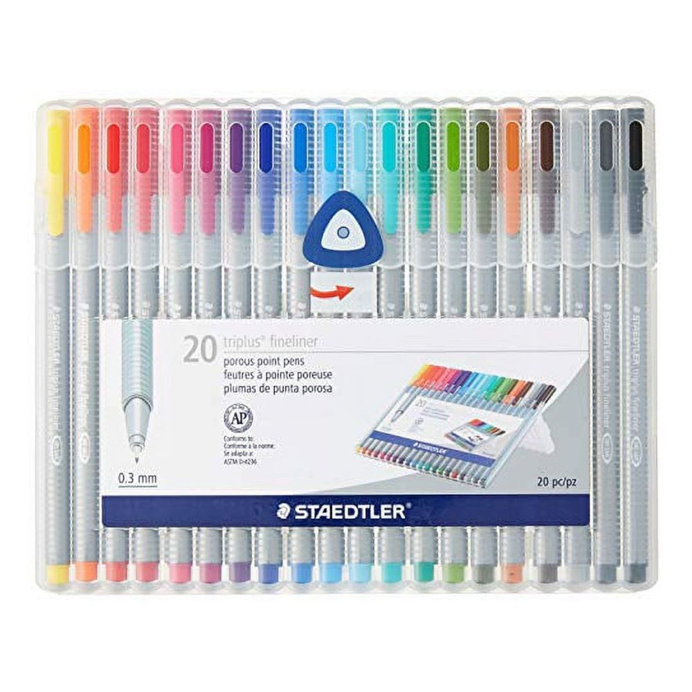Staedtler Triplus Fineliner Pens, Metal Clad Tip, Pack of 20, Assorted